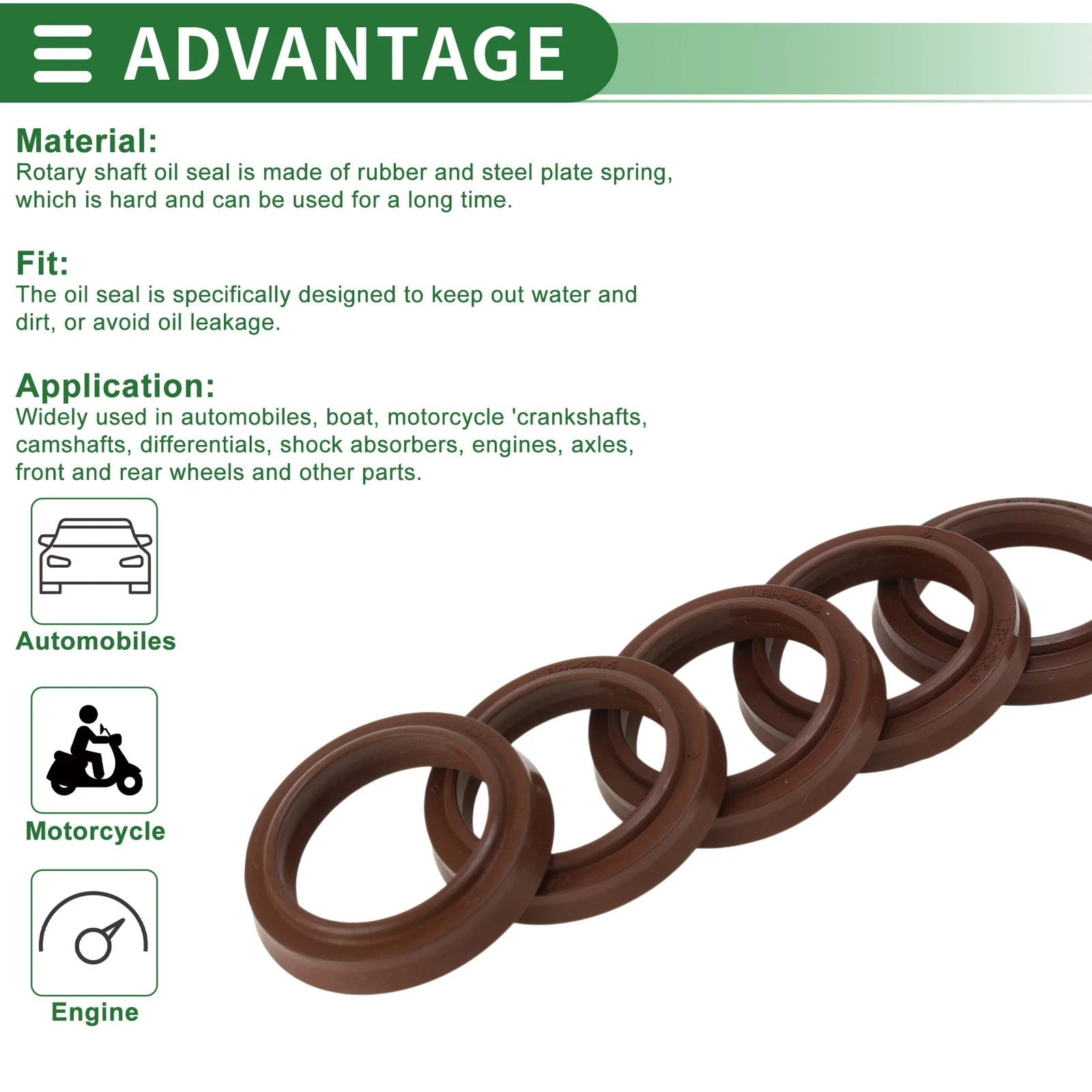 Set of 5 Oil Seal Rotary Shaft Seal FKM Rubber 23.5x31.5x4.5mm