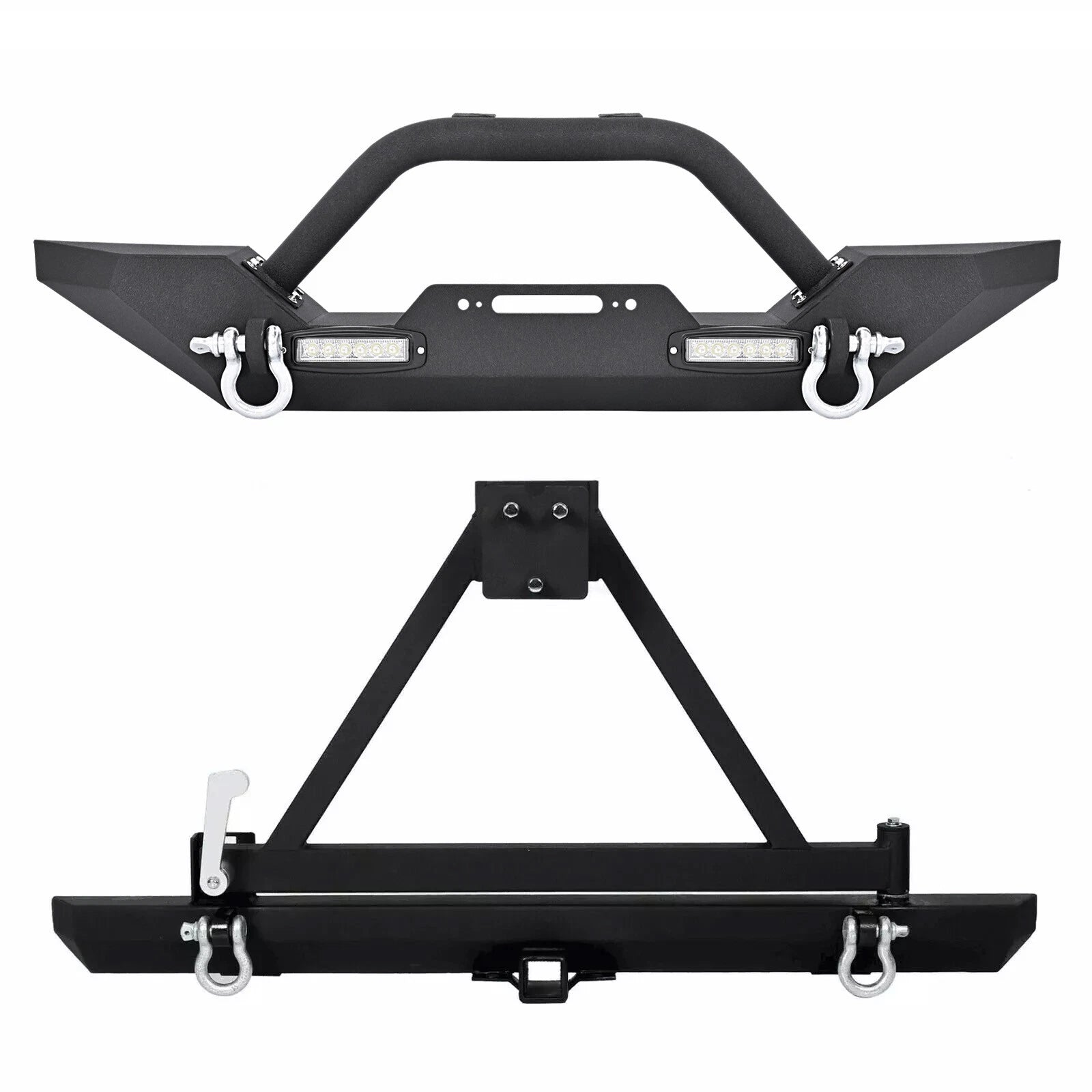 Front & Rear Bumper with Tire Carrier & D-Rings for Jeep Wrangler TJ YJ (1987–2006)