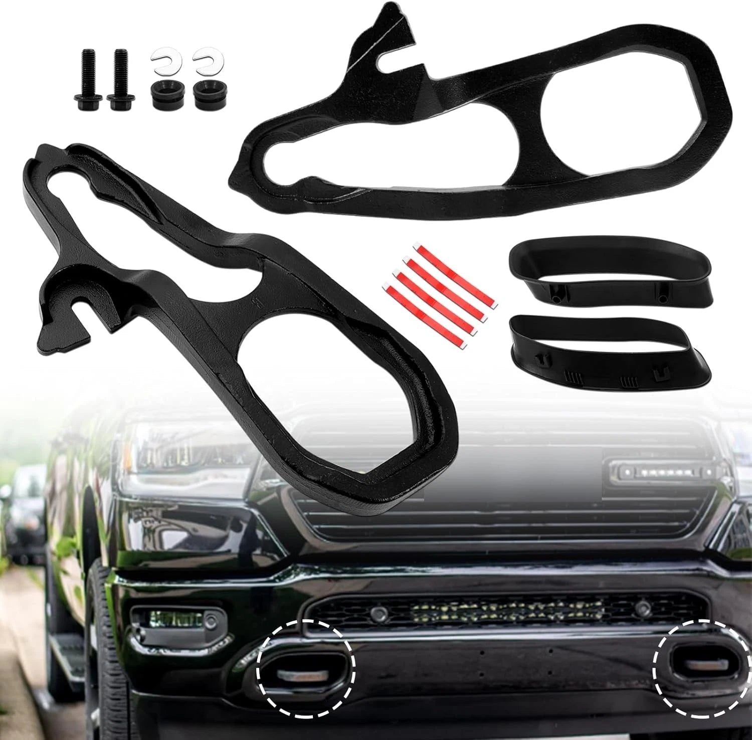 Set of 2 Black Heavy Duty Front Tow Hooks for Dodge Ram 1500 (2019–2024) 82215268AB