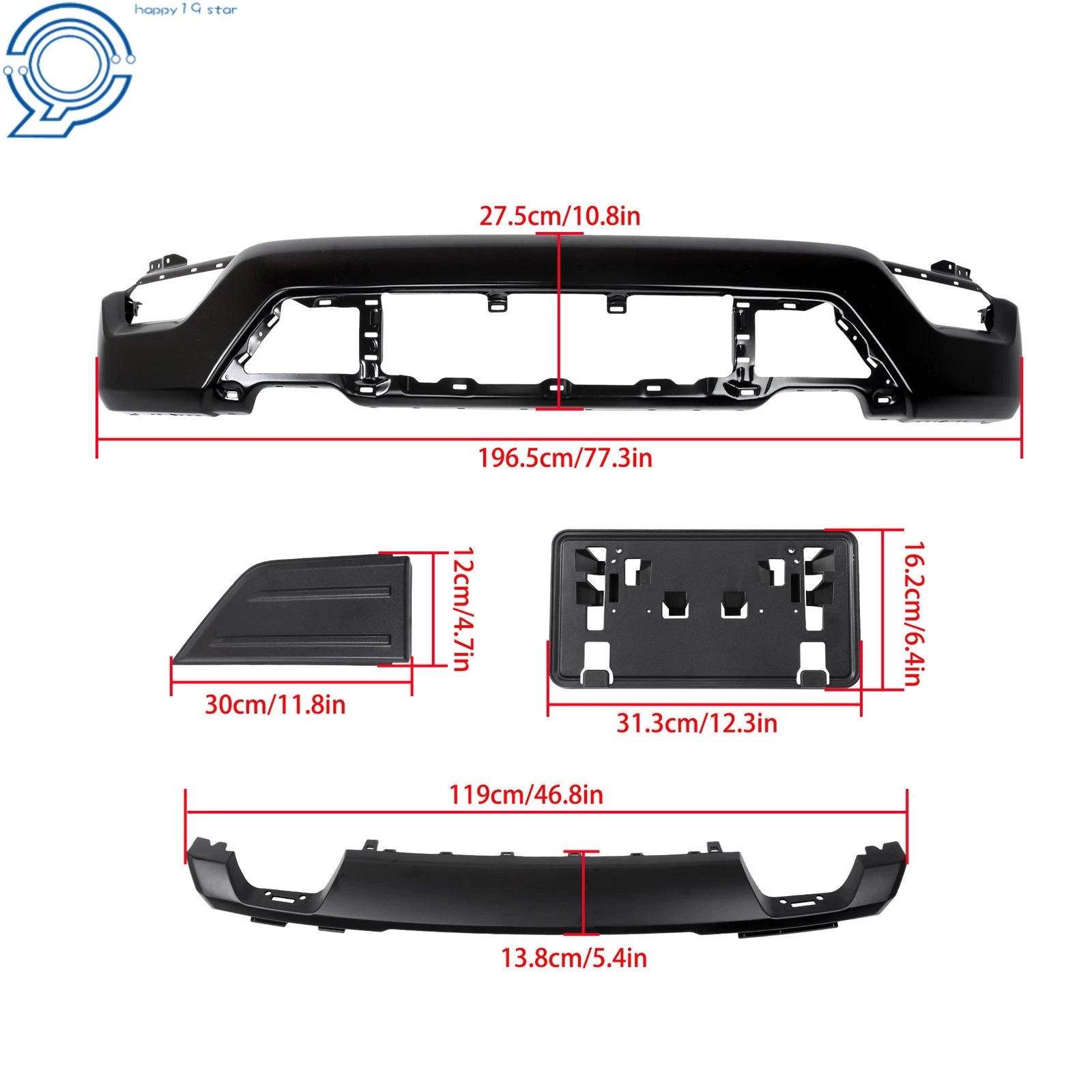 Set of 6 Front Bumper Face Bars for Ford F150 (2021–2023) Black Steel