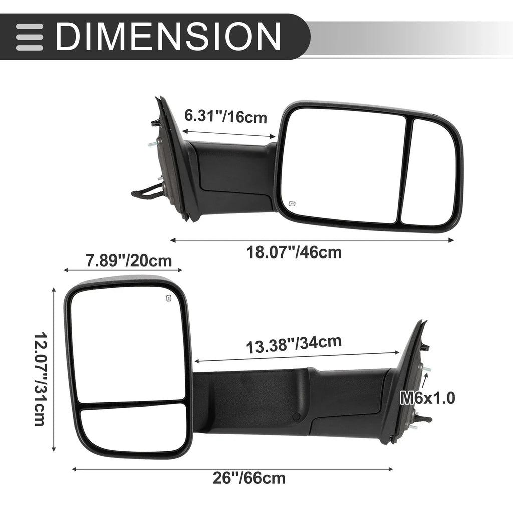 Tow Mirrors for Dodge Ram 1500 2013-2018 with Turn Signal Light - 1 Pair