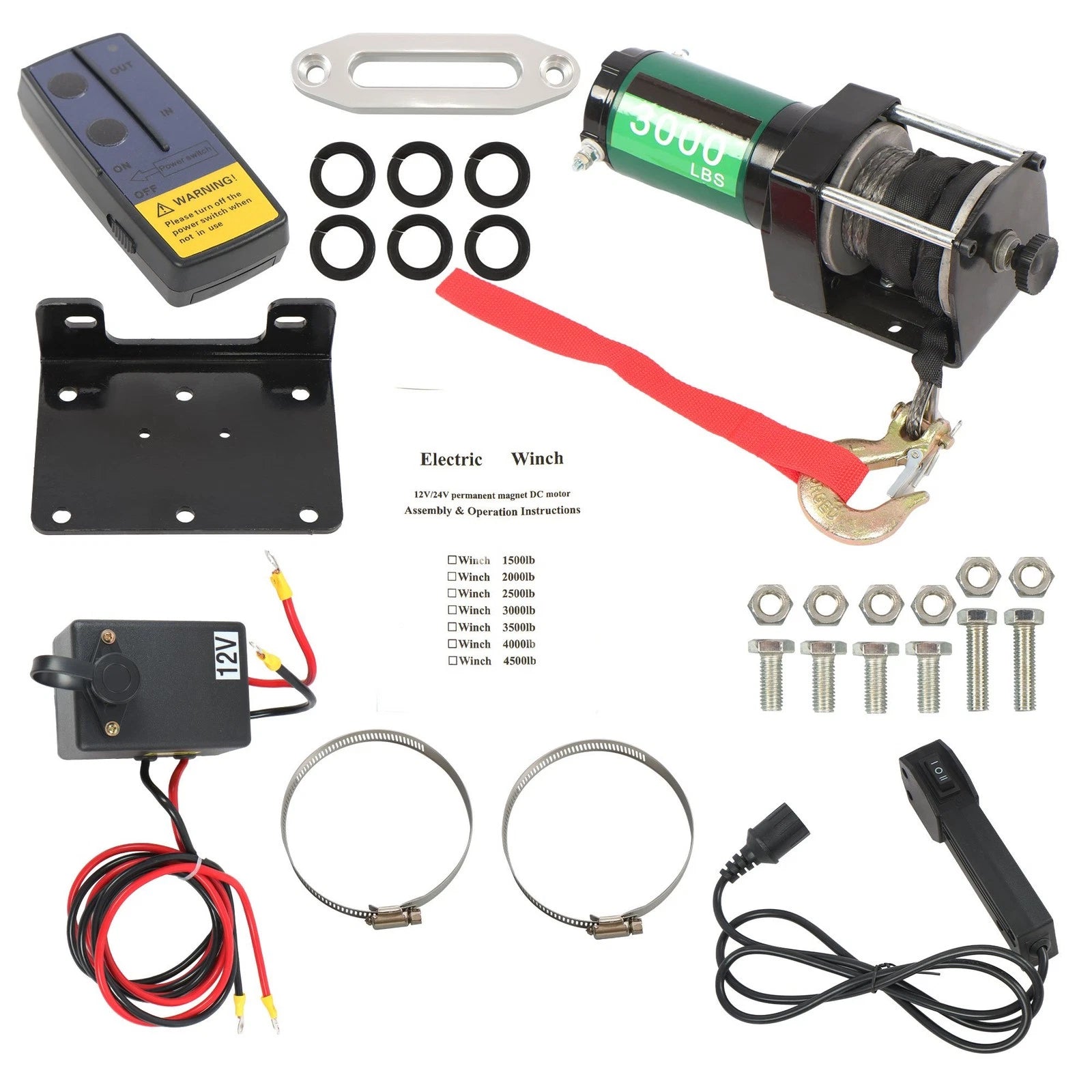Electric Winch 3000lbs with Synthetic Rope for ATV/UTV (12VDC)