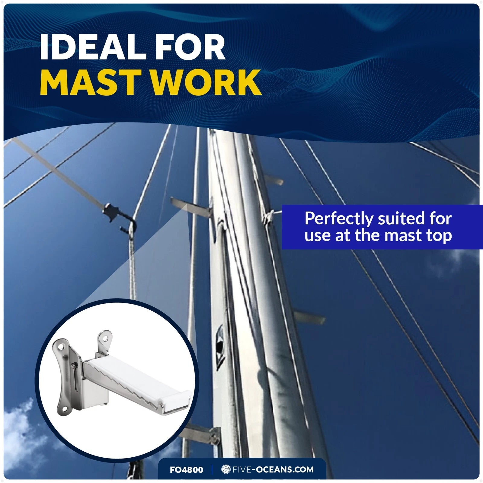 Folding Mast Step for Marine Applications (Stainless Steel, Rubber Pad)