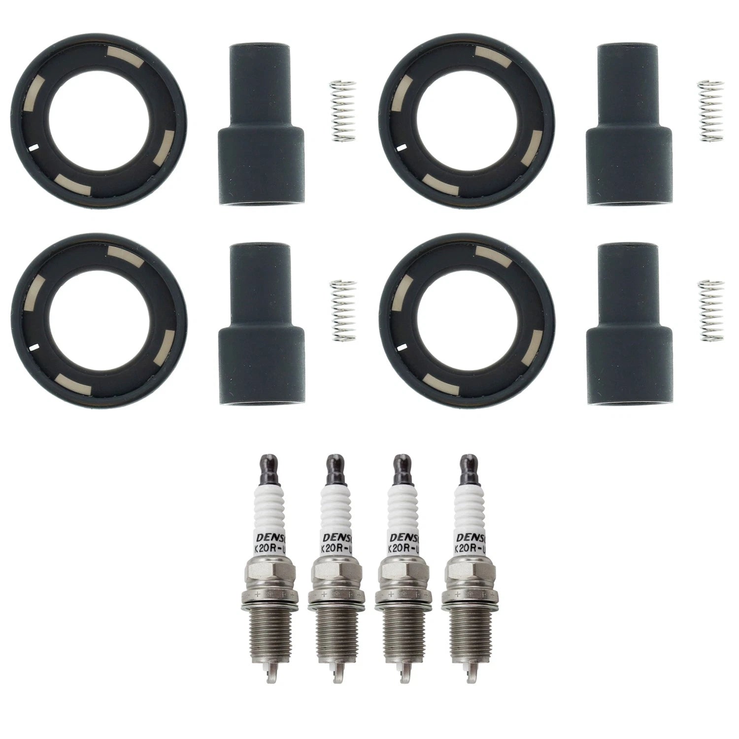 Set of 4 Denso Standard Spark Plugs & Coil Boots for Camry Corolla RAV4 Solara