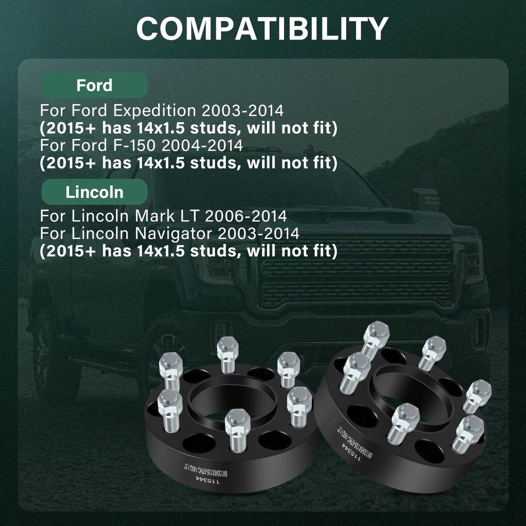 Set of 4 Wheel Spacers 6x135 1.5" 14x2 for Ford F-150 Lincoln Navigator (2004–2014)