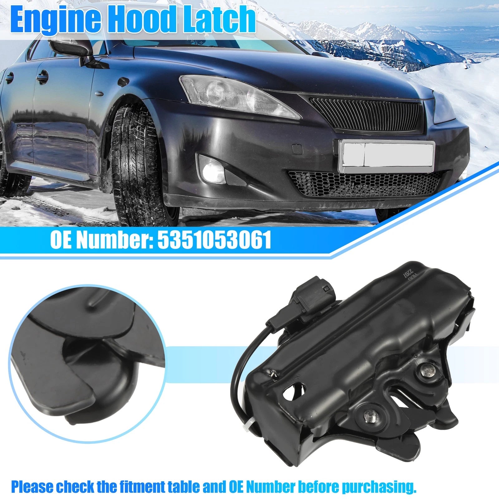 Hood Latch Lock for Lexus IS350 (2006–2015) 5351053061 Metal Black