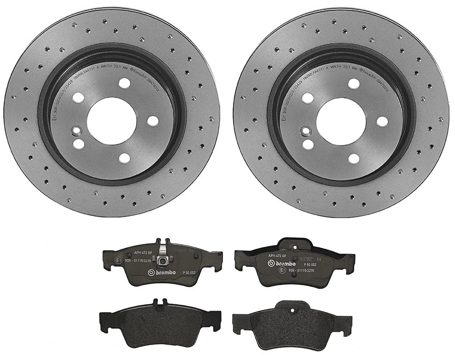 Brembo Xtra Rear Brake Kit Disc Rotors & Low-Met Pads for MB W212 (2010–2016)
