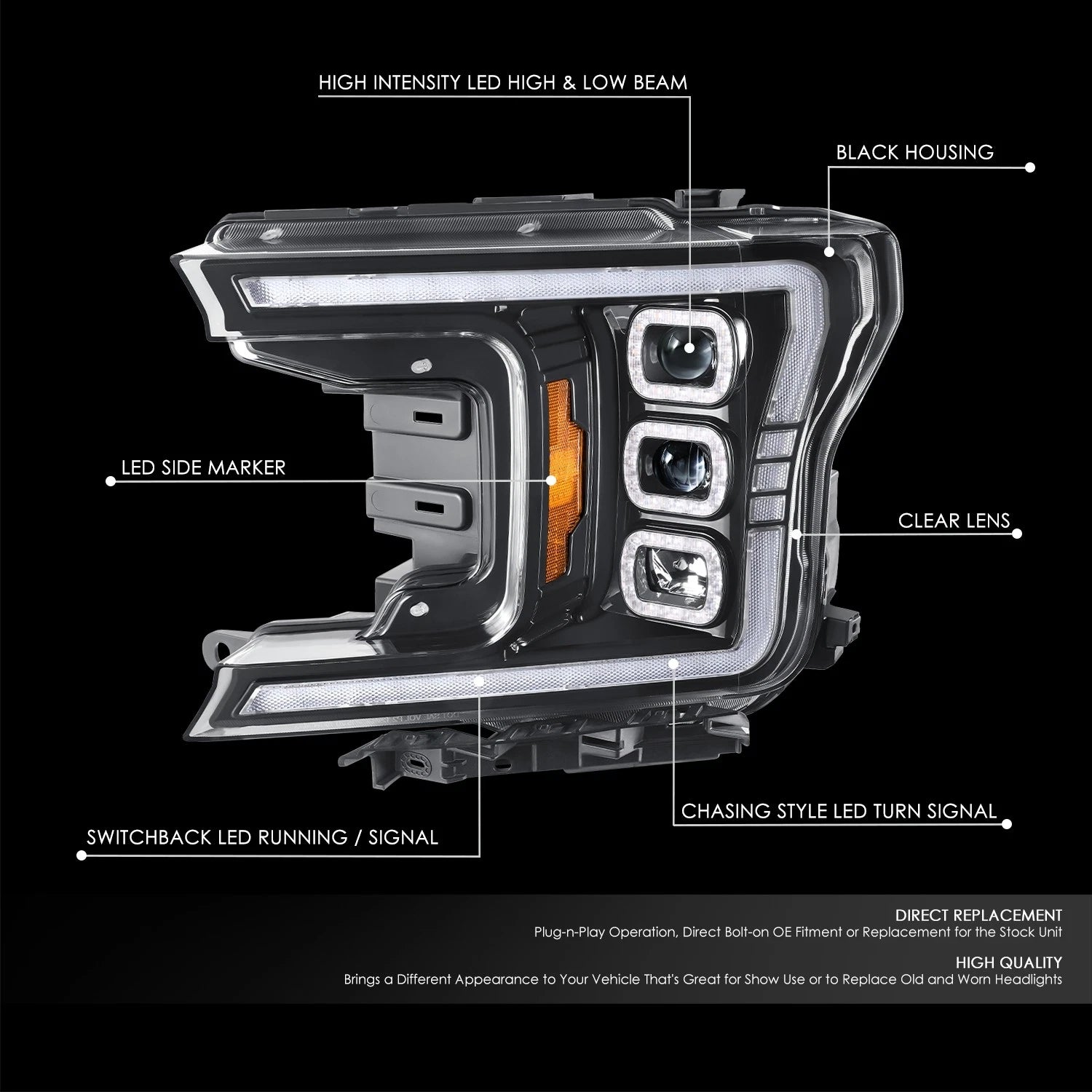 Switchback Sequential LED Headlights for Ford F-150 (2018–2020)