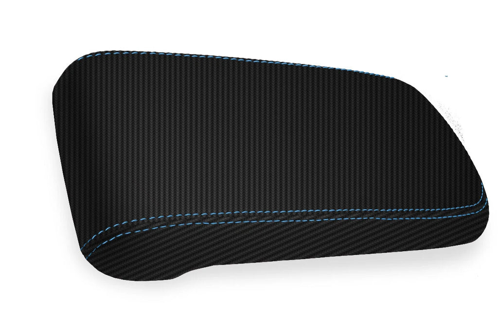 Console Lid Cover for Chevrolet Colorado (2015–2022) Carbon Fiber Blue Stitch