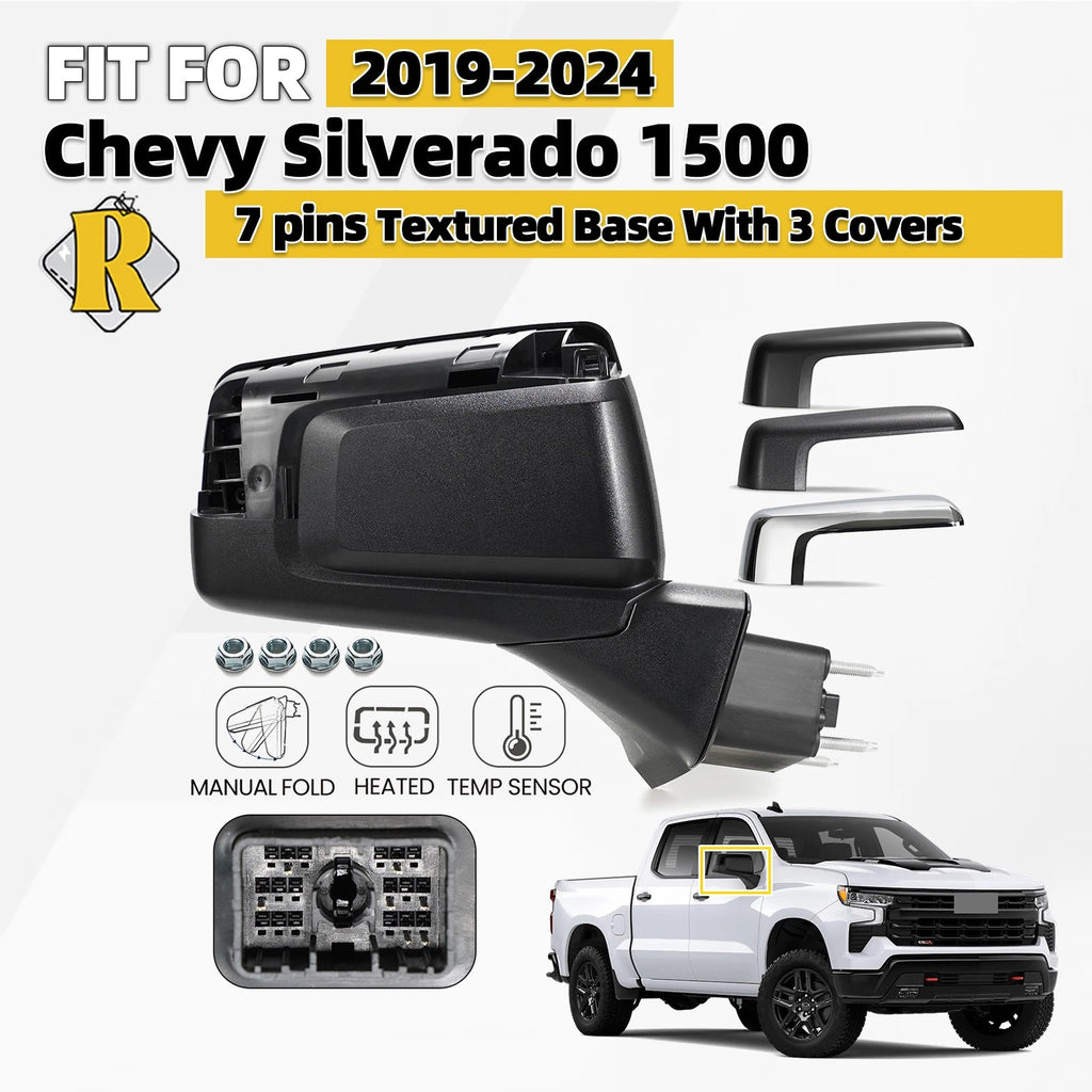Side Mirror for Chevy Silverado 1500 (2019–2024) Heated, Temp Sensor, 7 Pin Right