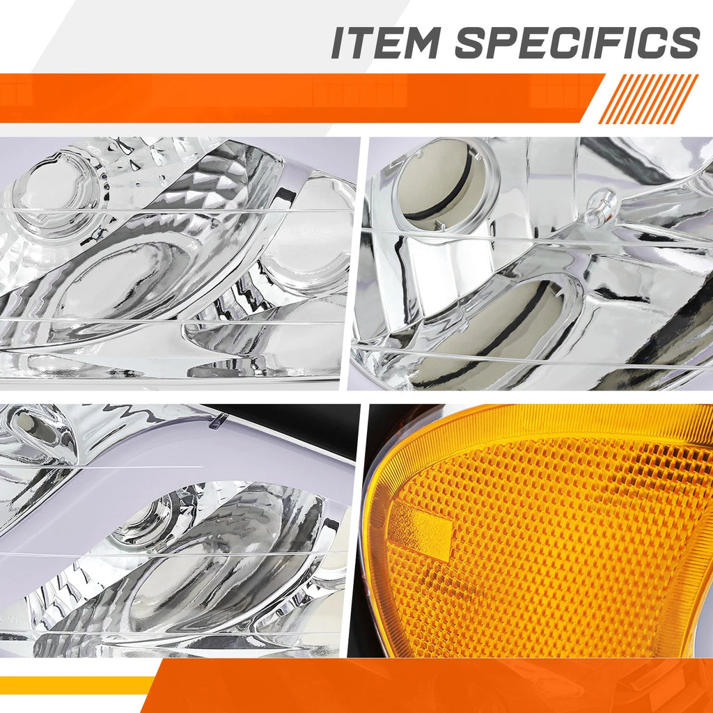LED DRL Headlight Lamps for Pontiac Grand Am (1999–2005) Chrome Housing Amber Corner