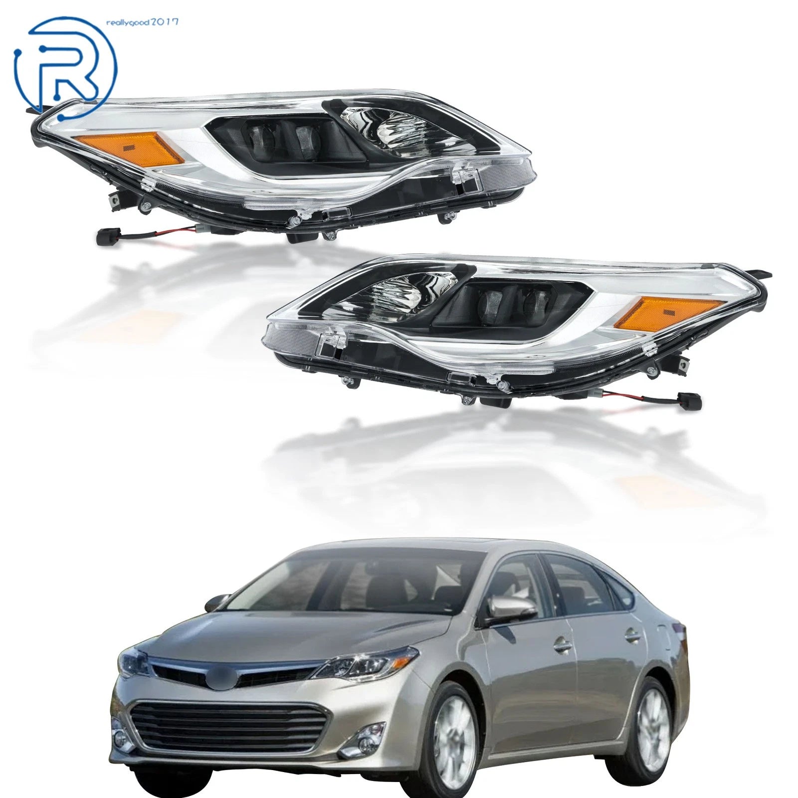 Pair of Black Housing Halogen Projector Headlights for Toyota Avalon (2013–2015)