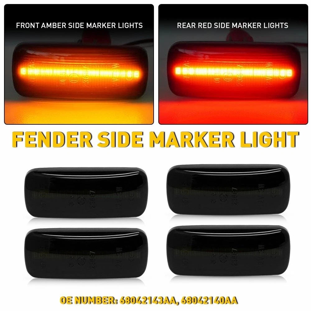 4X Smoke Amber Red LED Side Marker Light Lamps for Dodge Ram 2500 3500HD (2010–2018)