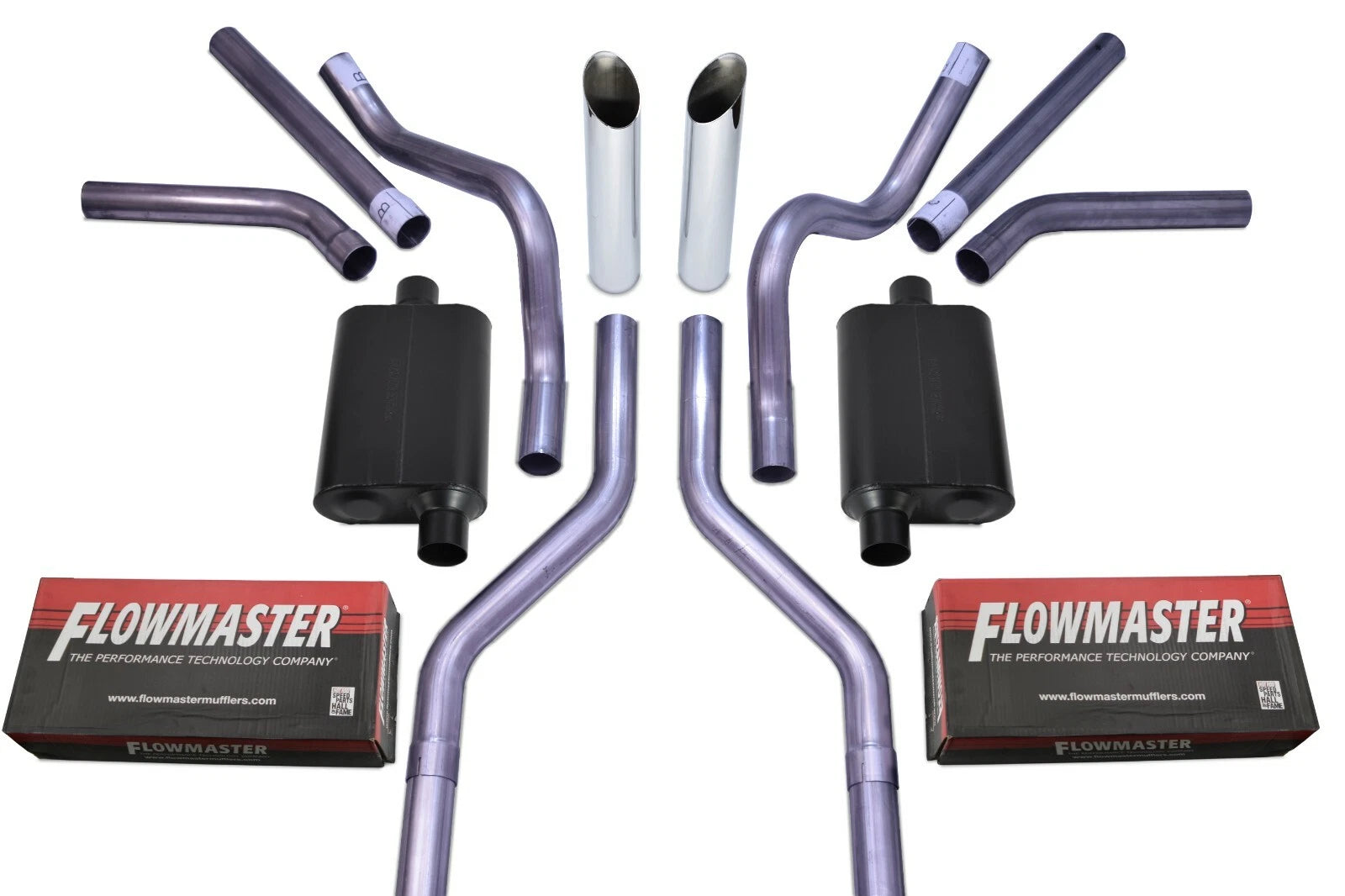 2.5" Dual Exhaust Kit for Chevy GMC C10 (1963–1972) - Flowmaster Super 40, Slash Tips