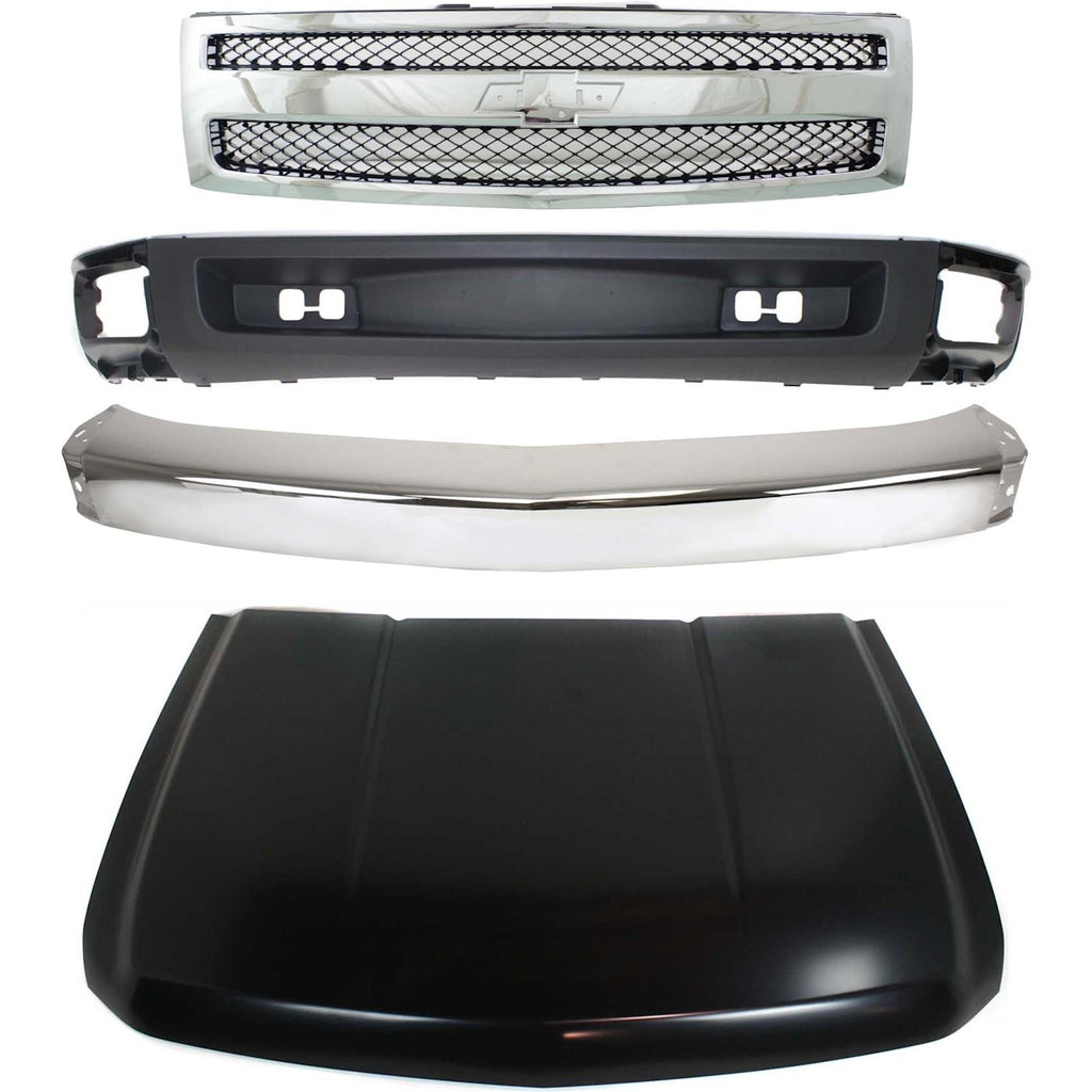 Front Bumper Kit for Chevrolet Silverado 1500 (2007–2008) with Grille Hood