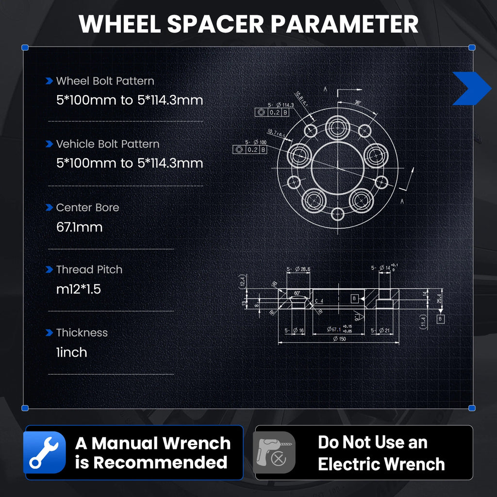 1" Wheel Adapters for Toyota (5x100 to 5x114.3)