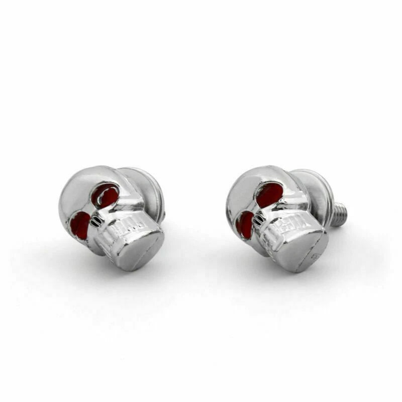 2X Chrome Skull Frame License Plate Screws for Universal Motorcycle