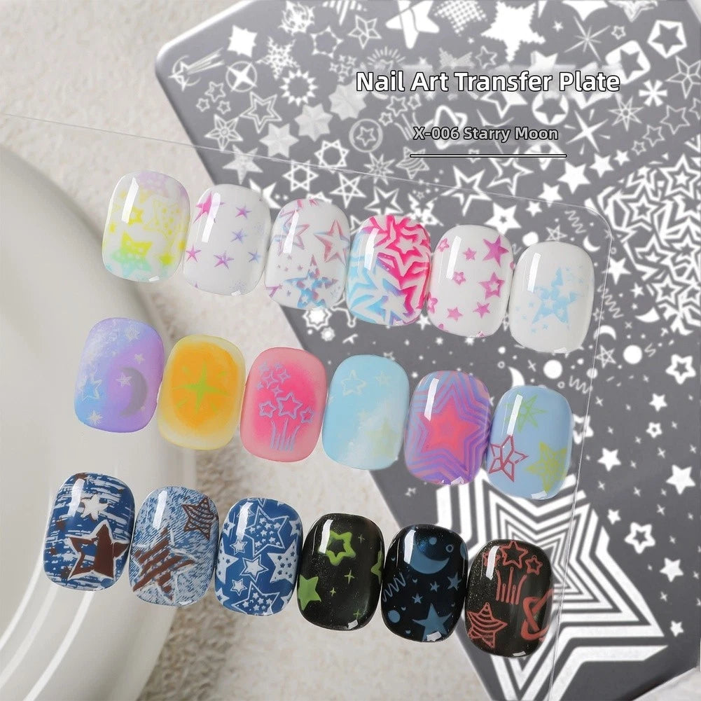 Stainless Steel Nail Art Stamping Plate with Star Moon Patterns 14.5x9.5cm