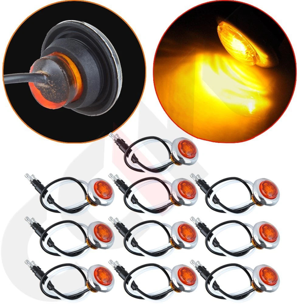 Set of 10 Amber Side Marker Lights with Chrome Bezel for Truck Trailer