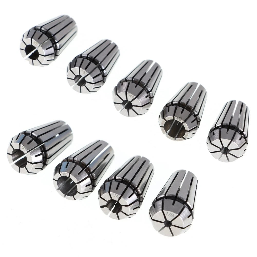 9pcs ER16 Spring Collet Set for CNC Milling Lathe (1/8" - 3/8")