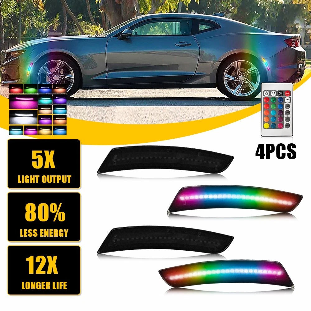Set of 4 Dynamic RGB LED Side Marker Lights for Chevy Camaro (2016–2024) 23169181