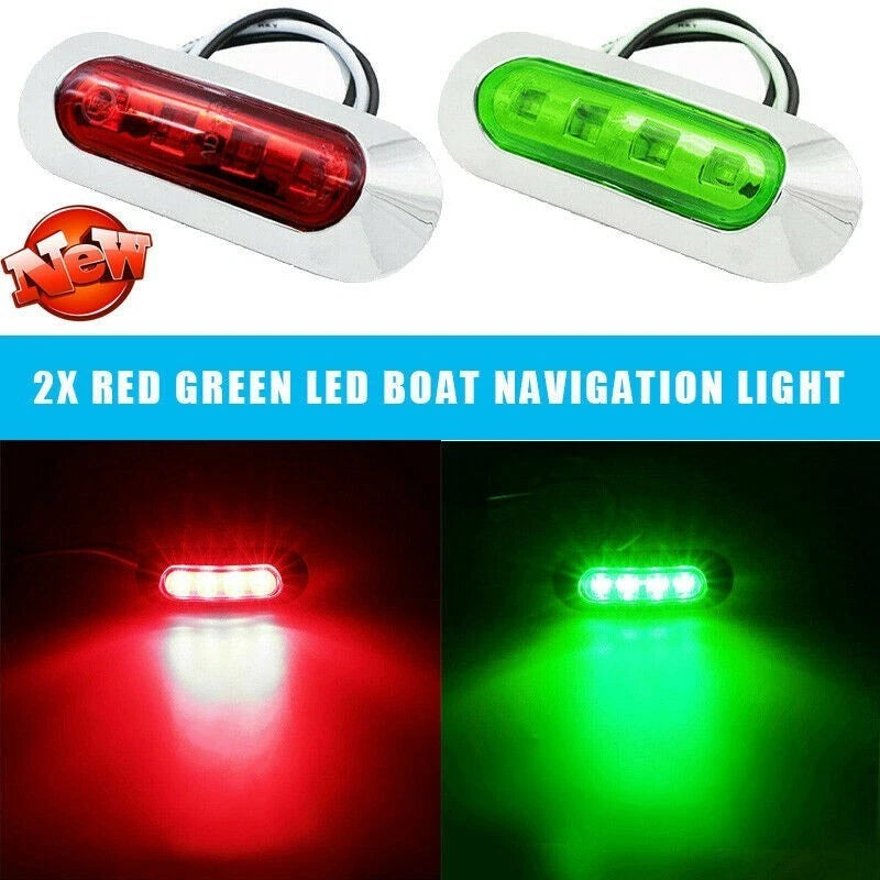 2X Red Green LED Signal Lights for Truck Boat Navigation (Waterproof)