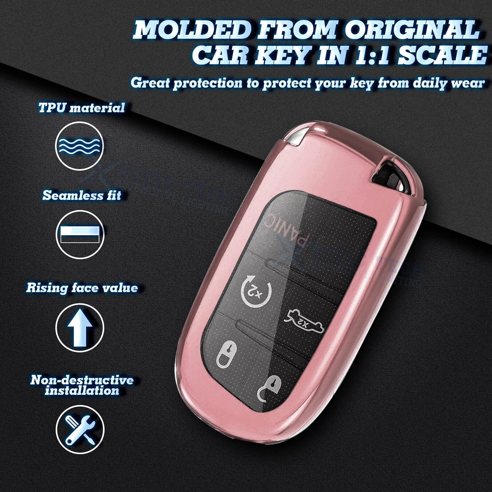Rose Gold Soft TPU Smart Key Cover for Dodge Jeep (2019-2024)