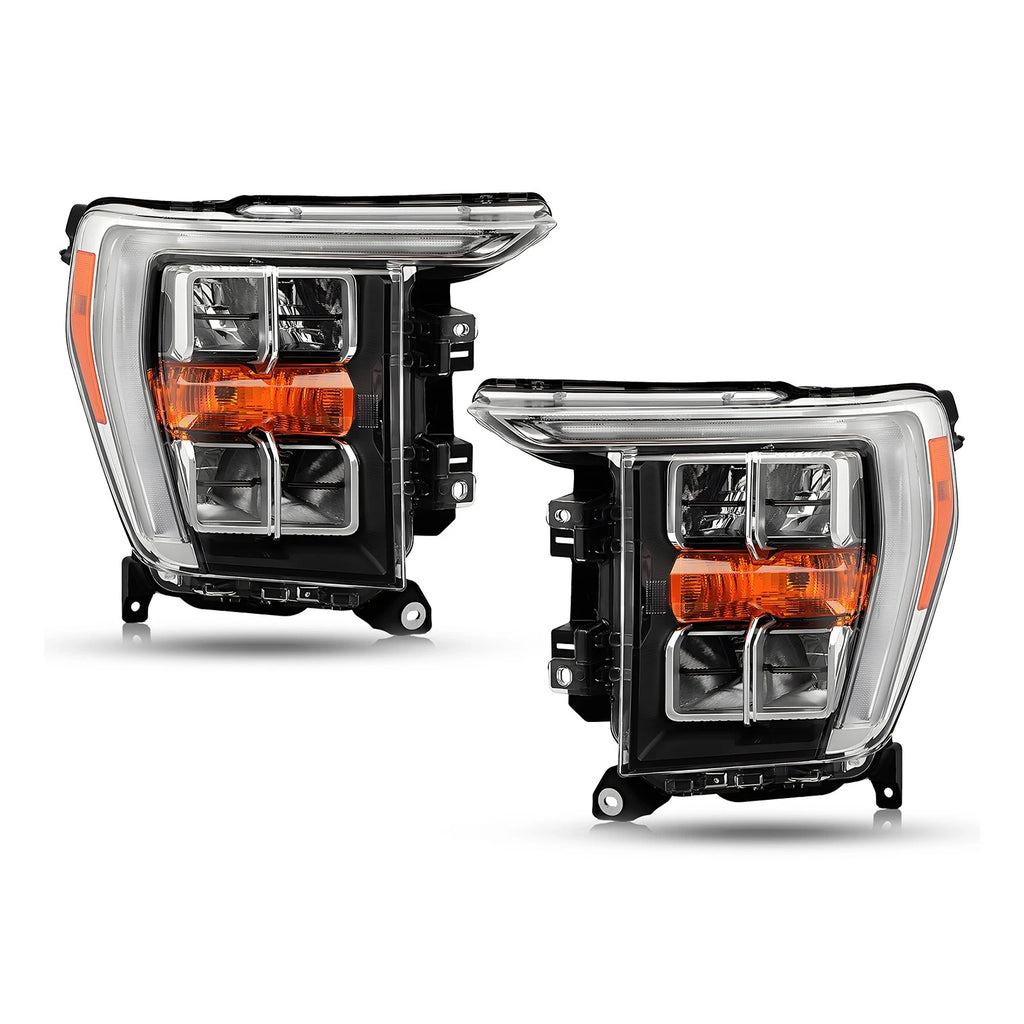 Full LED Headlight Set for Ford F-150 (2021–2023) w/Chrome Bezel