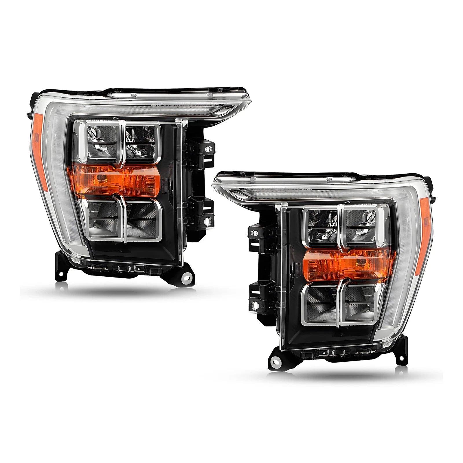 Full LED Headlight Set for Ford F-150 (2021–2023) w/Chrome Bezel