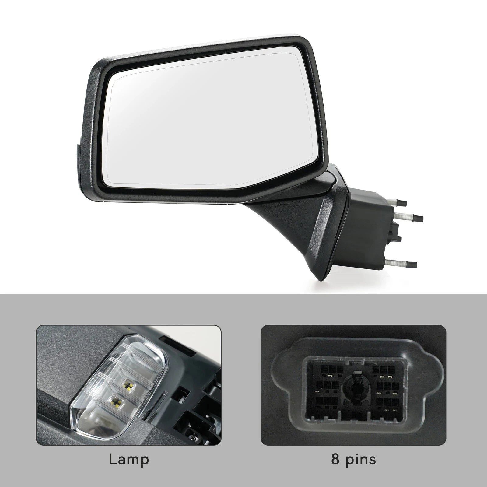 Side Mirror for Chevy Silverado 1500 (2019–2024) W/LED Lamp, Heated, 8 Pins