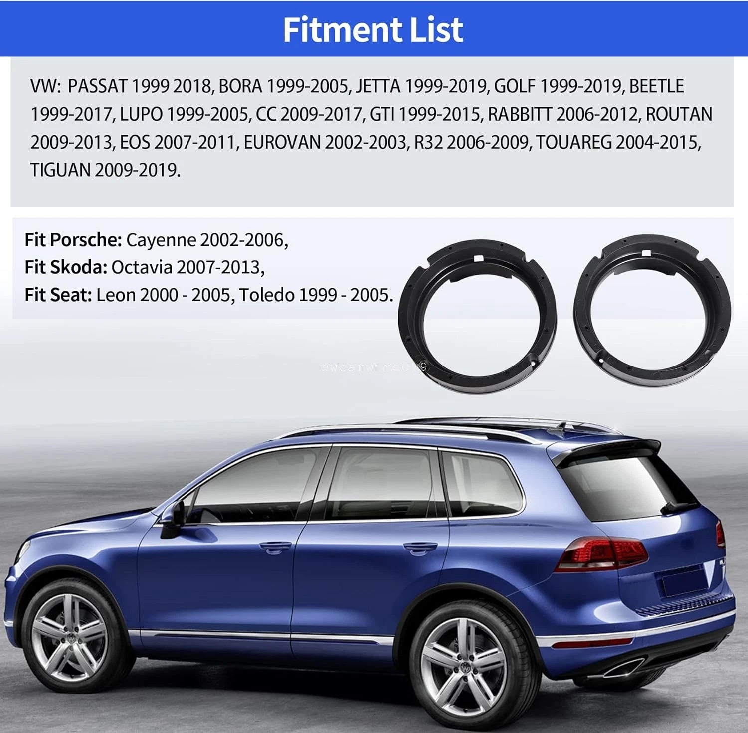 2X 6.5" Car Door Mounting Ring Speaker Adapter for VW Passat Beetle (1999–2017)