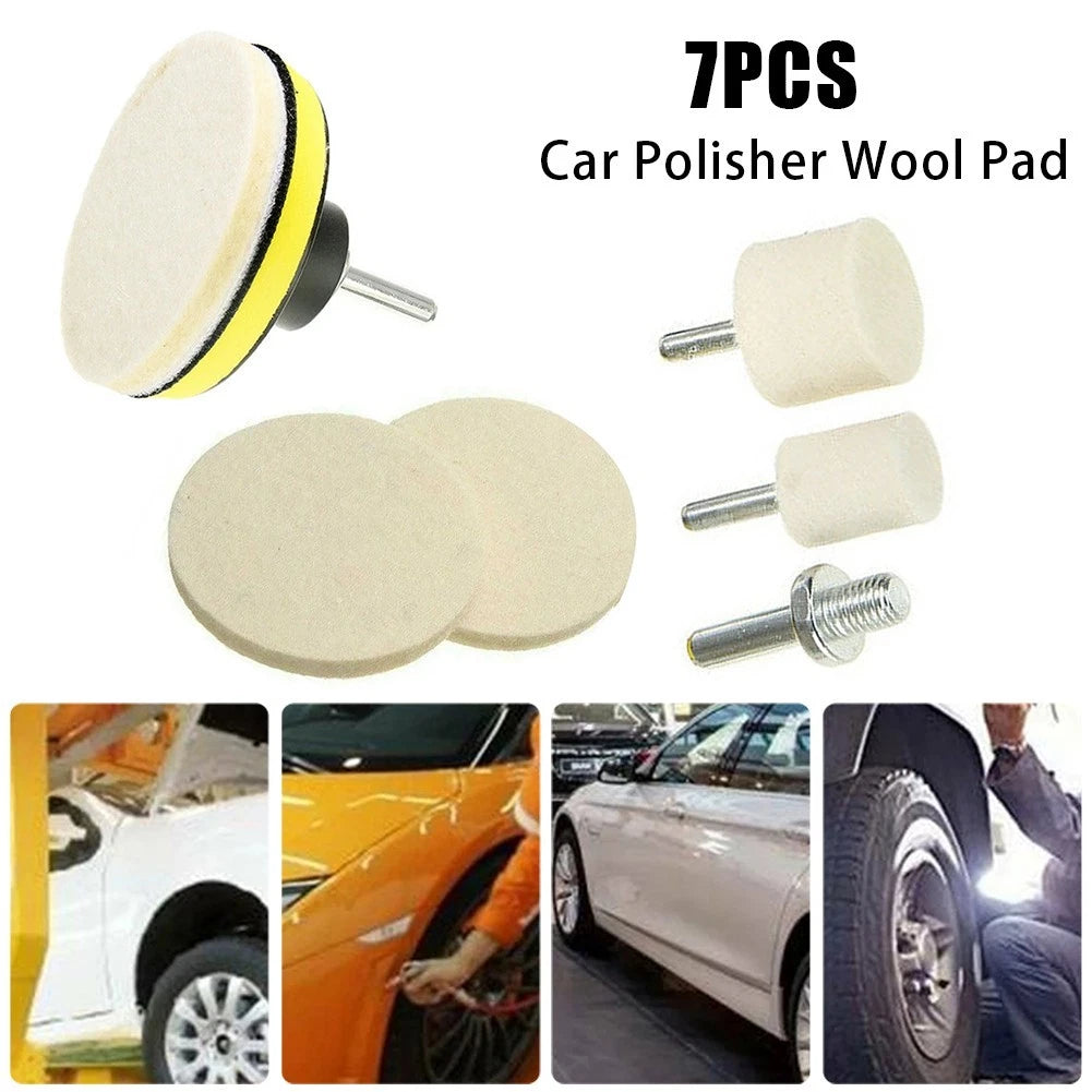 Polishing Pad Kit for Car Polisher (Set of 7) - Wool Scratch Remover