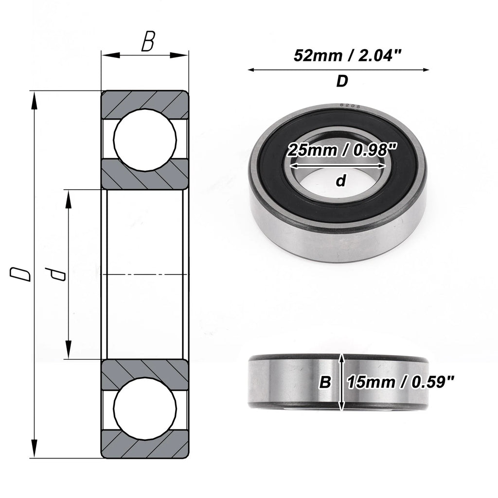 6205DDU Deep Groove Ball Bearing for Scooter Skateboard Wheel (1 Pc)