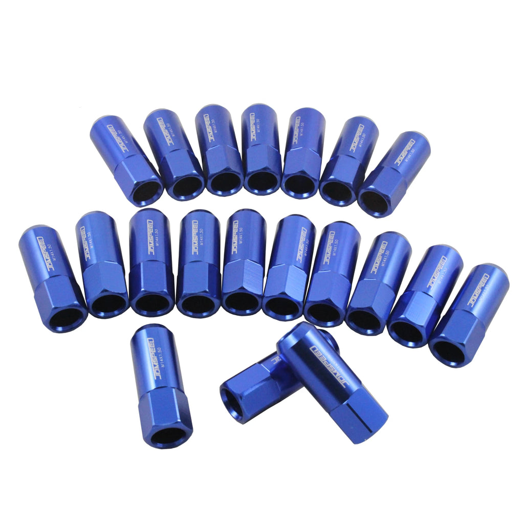 Set of 20 Blue Extended Forged Aluminum Tuner Racing Lug Nuts for JDM Vehicles