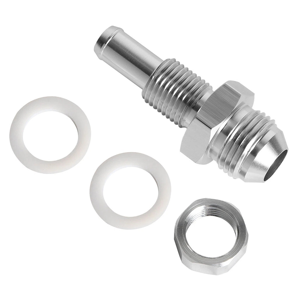 8AN Male Flare Bulkhead to 3/8" Hose Barb Fuel Tank Fitting Adaptor Kit