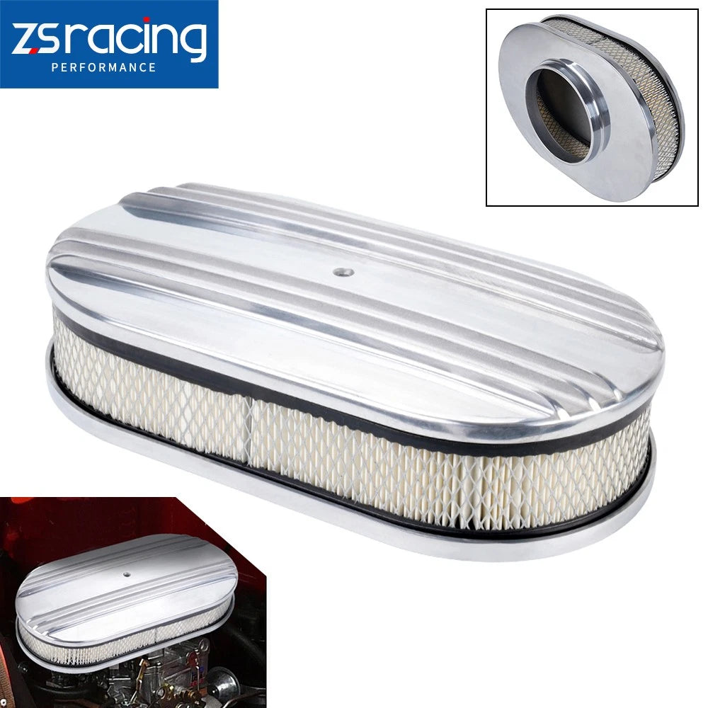 Set of 2 Chrome Half Finned Air Cleaners for Universal Fit (12 x 2 Inch)