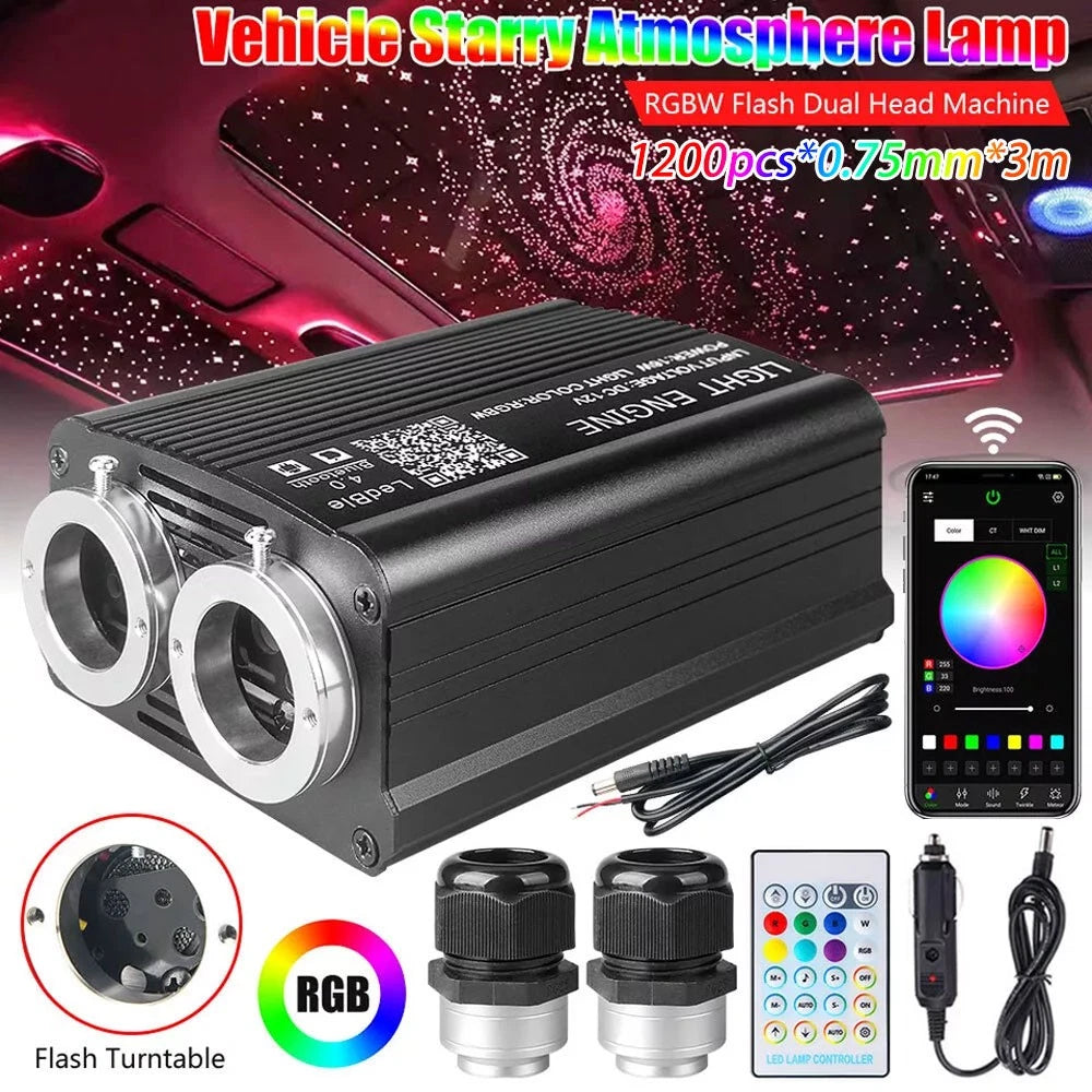 1200pcs 0.75mm 3m Fiber Optic LED Twinkle Star Light for Home Car Headliner