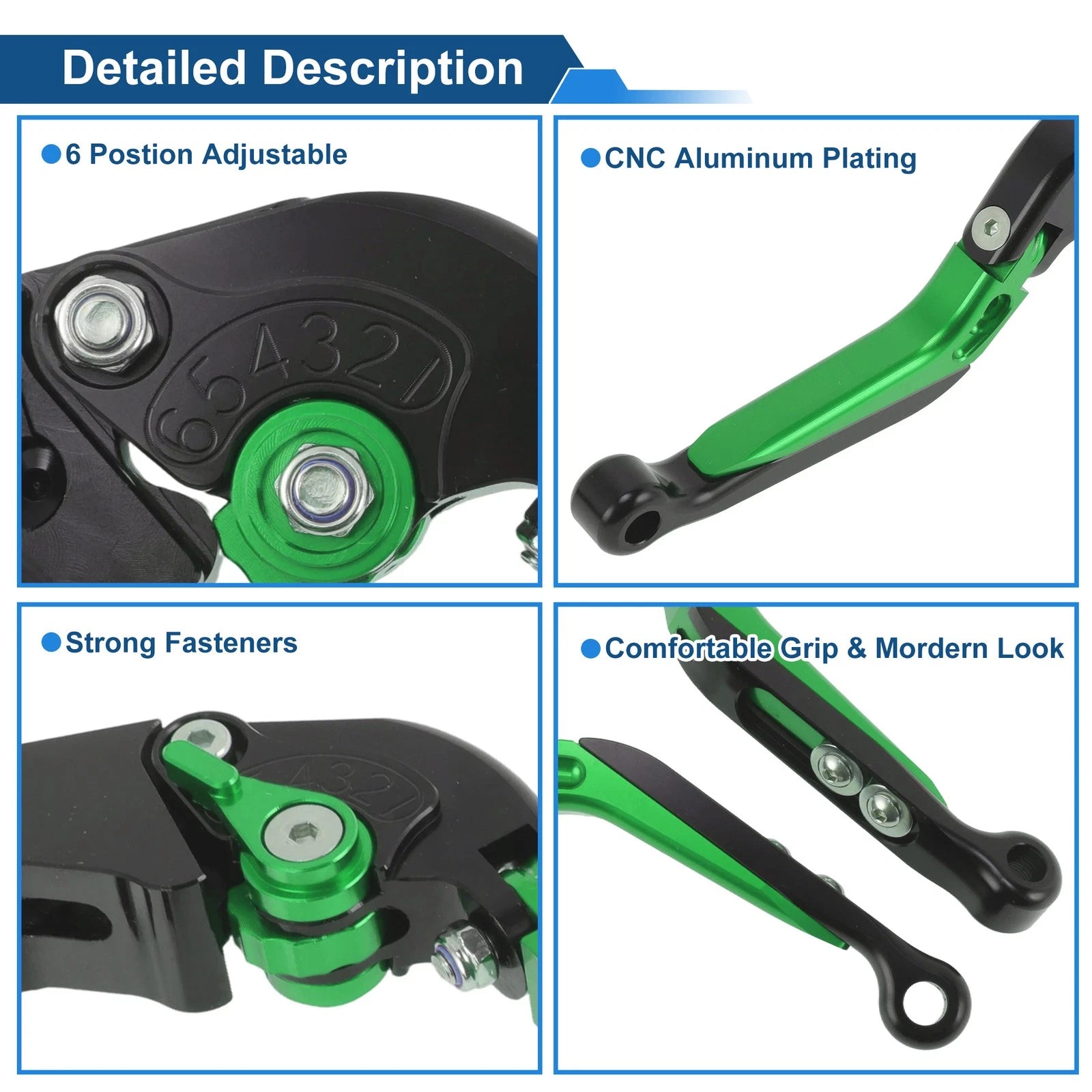 Brake Clutch Levers for Suzuki GSXR1000 (2009–2019) Black Green Handle 1 Pair