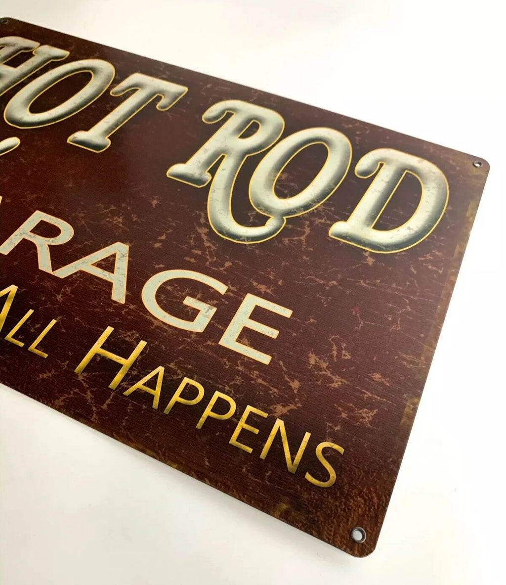 Vintage Metal Garage Sign 18x12 Hot Rod for Large Wall Decor (1950–1990)
