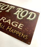 Vintage Metal Garage Sign 18x12 Hot Rod for Large Wall Decor (1950–1990)