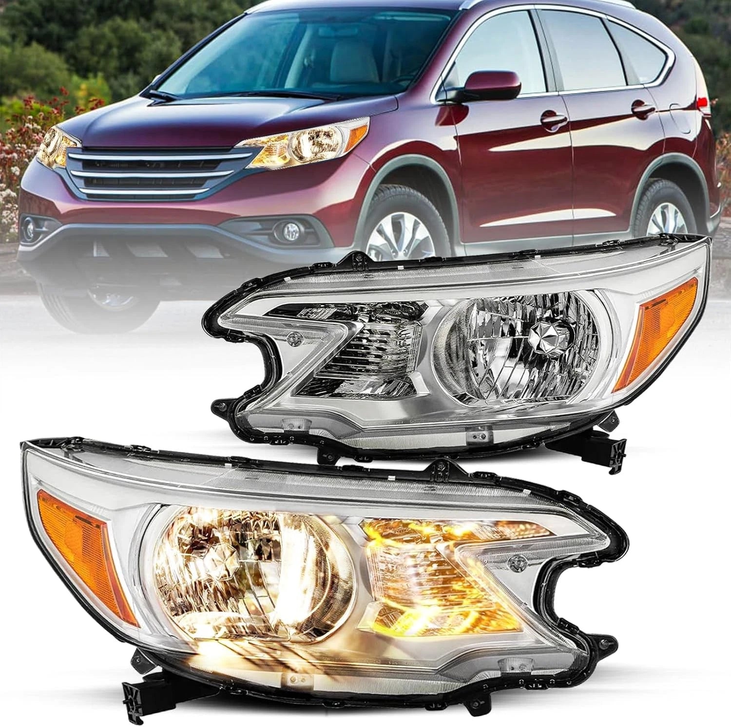 Set of 2 Chrome Amber Corner Headlights for Honda CR-V (2012–2014)