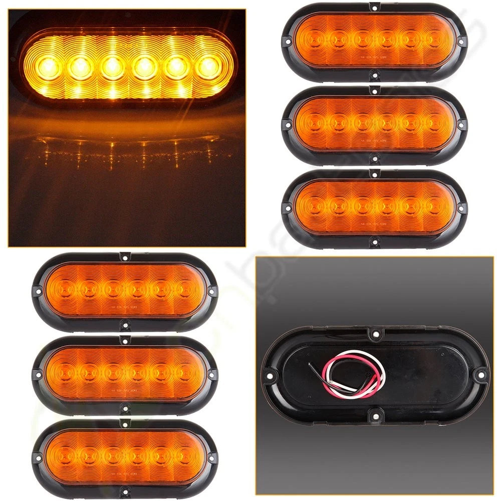 6x Amber LED Stop/Turn/Tail Brake Reverse Light Flange Mount for Truck Trailer