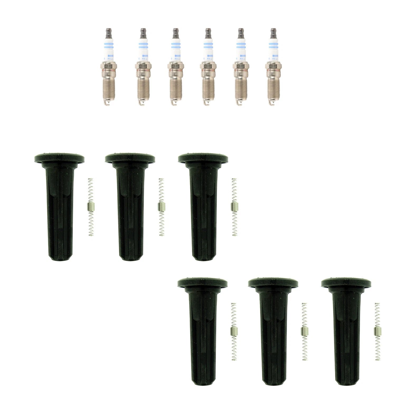 Set of 6 Bosch Double Platinum Spark Plugs & NGK Coil Boots for Envoy XL (2002–2009)