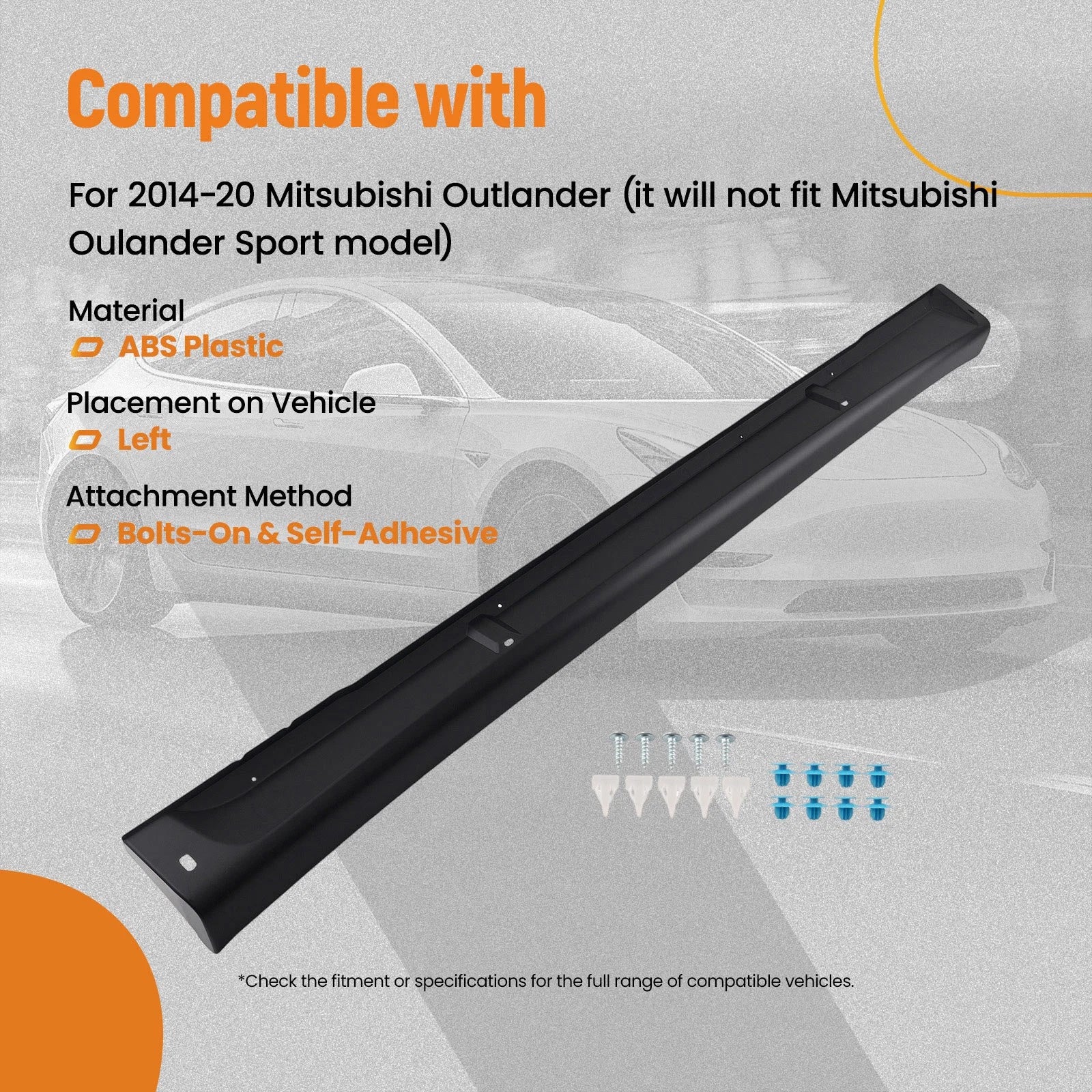 Body Side Skirt for Mitsubishi Outlander (2014–2020) 6512A421 Black Plastic