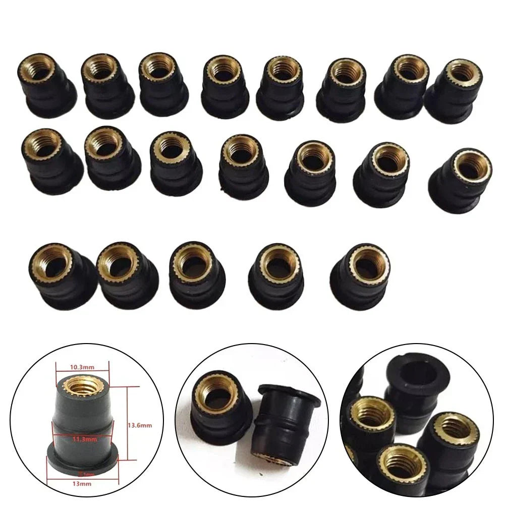 M6 Rubber Brass Well Nuts / Set of 20 / Well Nuts for Motorcycle Fairing