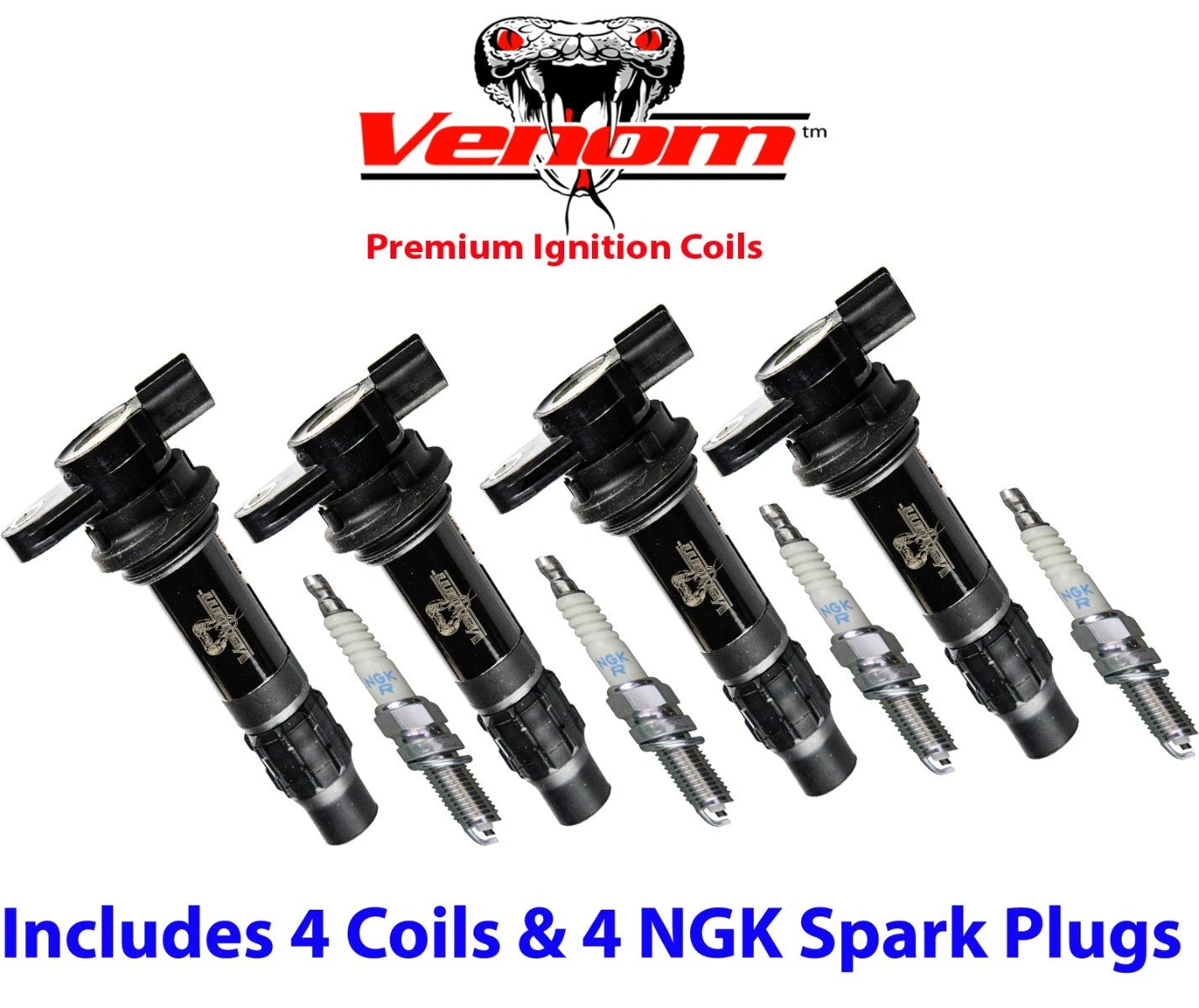 Set of 4 Ignition Coils & NGK Spark Plugs for Yamaha Wave Runner VX (2001–2023)