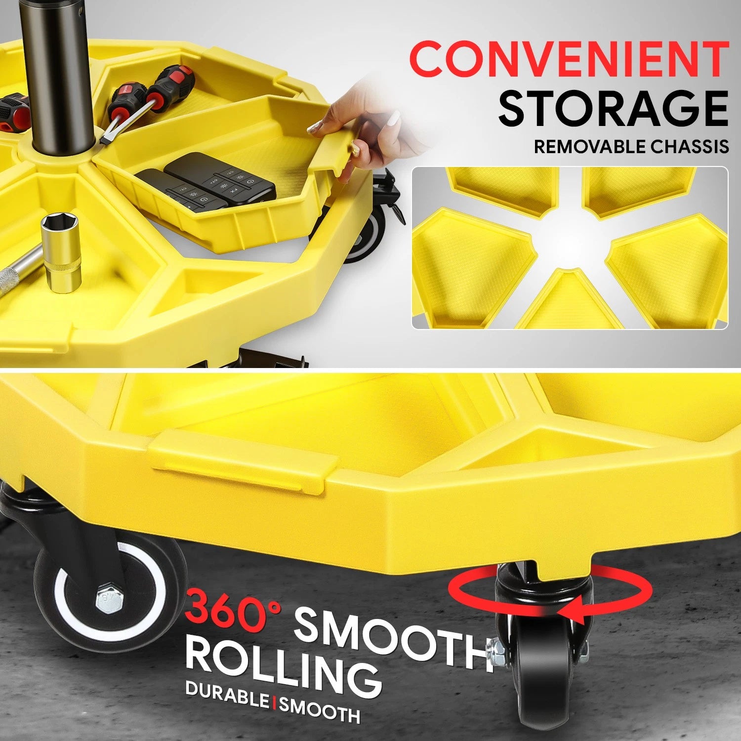 Adjustable Height Rolling Work Stool Chair for Mechanics (350 lbs Capacity)