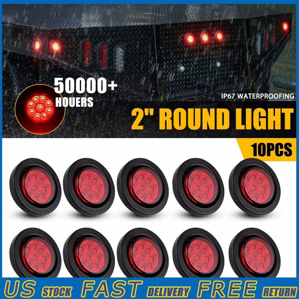 10pcs 2 Inch 9 LED Red Round Tail Light for Truck Trailer