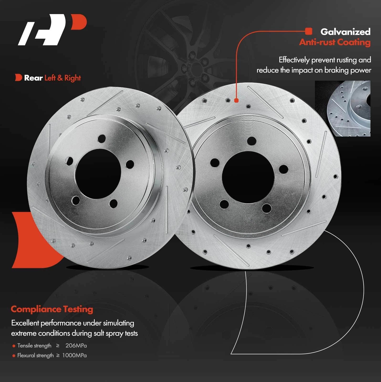 2Pcs Rear Drilled Brake Rotors & Pads for Ford Explorer (2002–2010)