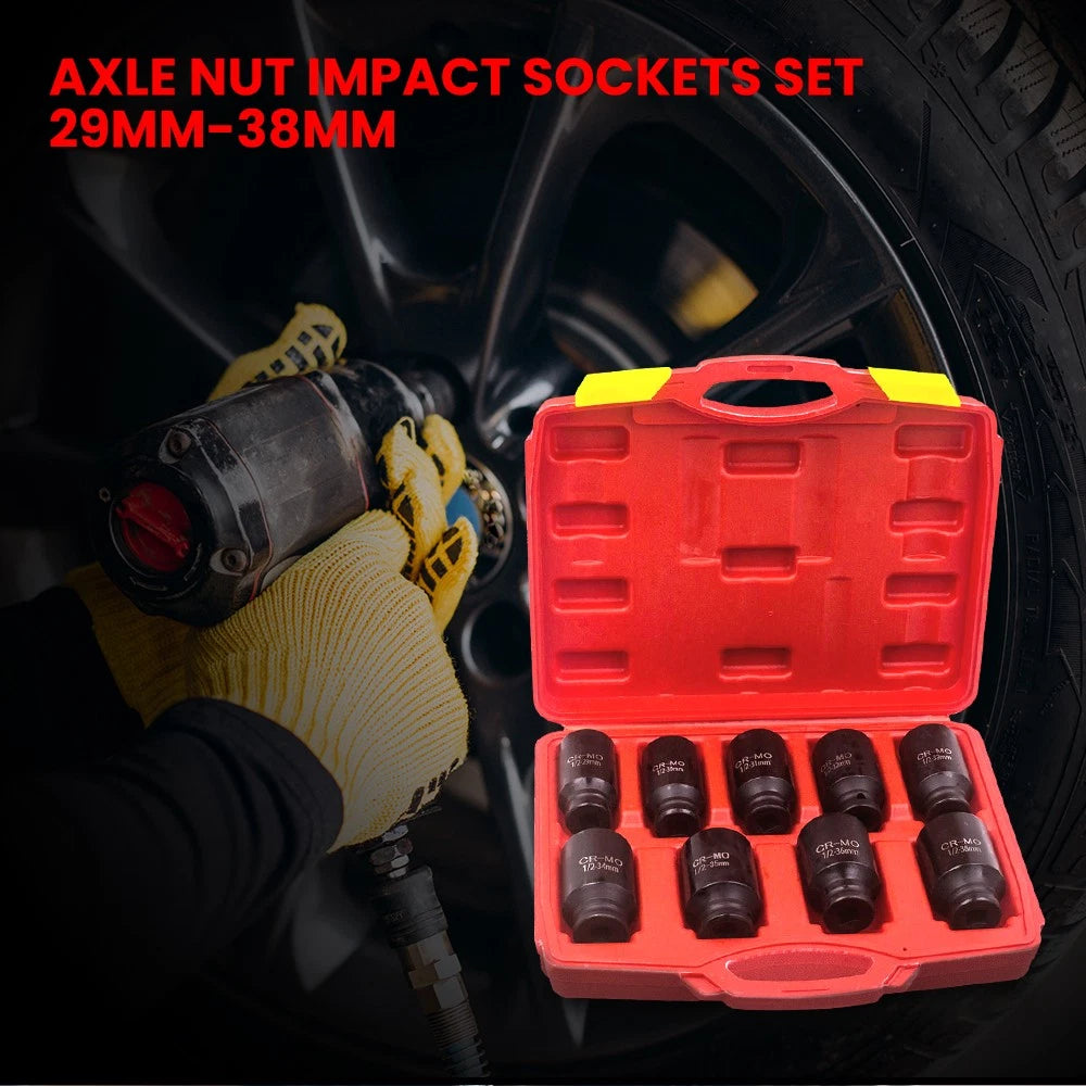 Set of 9 Deep Impact Sockets for Axle Hub Nut (1/2" Drive, Metric)